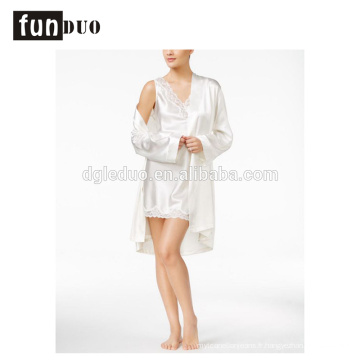 Femmes satin pyjama blanc et noir fahion robe de soirée